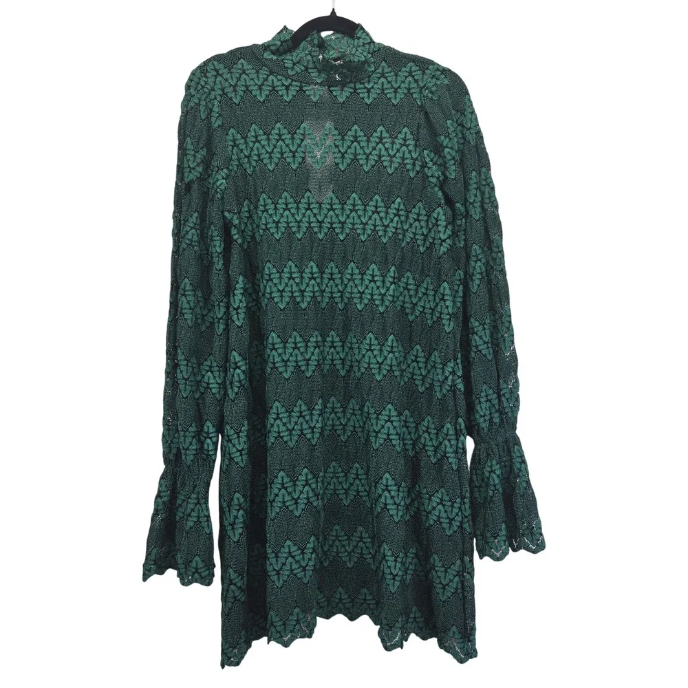 Free‎ People Simone Mock Neck Dress Small Unlined Green Lace Whimisgoth Boho